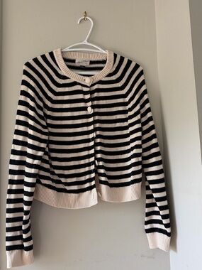 Universal Thread Black and Cream Striped Button-Front Cardigan
